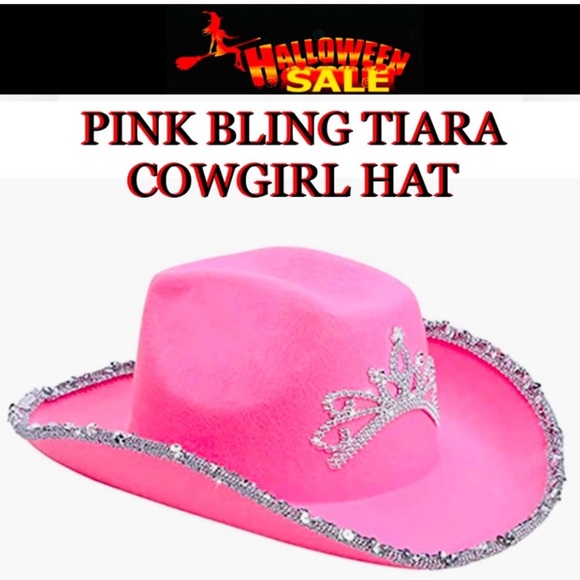 🎃 COWBOY WESTERN HAT Pink bling embellished princess tiara/crown size 8 x 6 NWOT - Picture 1 of 7